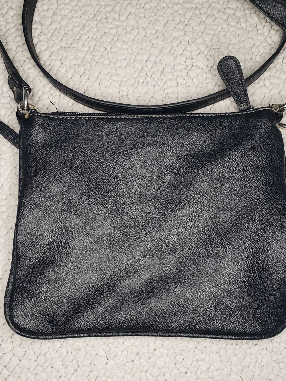 NINE WEST Black Leather Crossbody Bag with Three Front Zippers | Medium